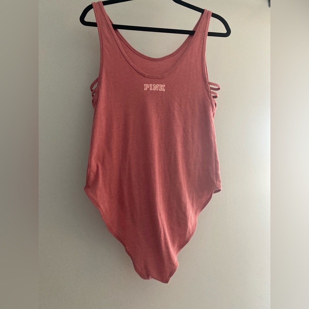 Pink bodysuit with ribbed sides size:Large